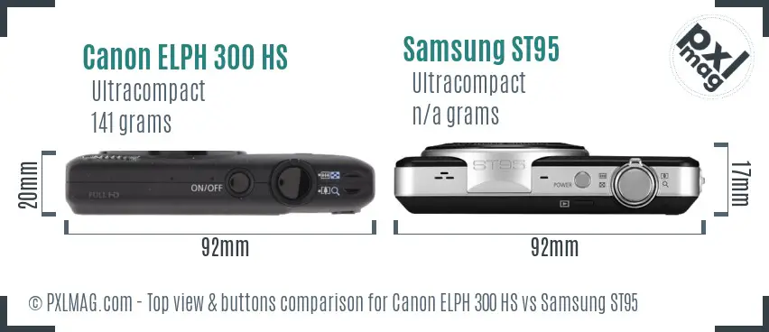 Canon ELPH 300 HS vs Samsung ST95 top view buttons comparison