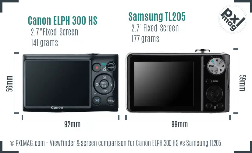 Canon ELPH 300 HS vs Samsung TL205 Screen and Viewfinder comparison