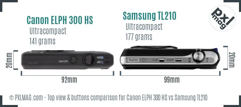 Canon ELPH 300 HS vs Samsung TL210 top view buttons comparison Canon ELPH 300 HS vs Samsung TL210 top view buttons comparison