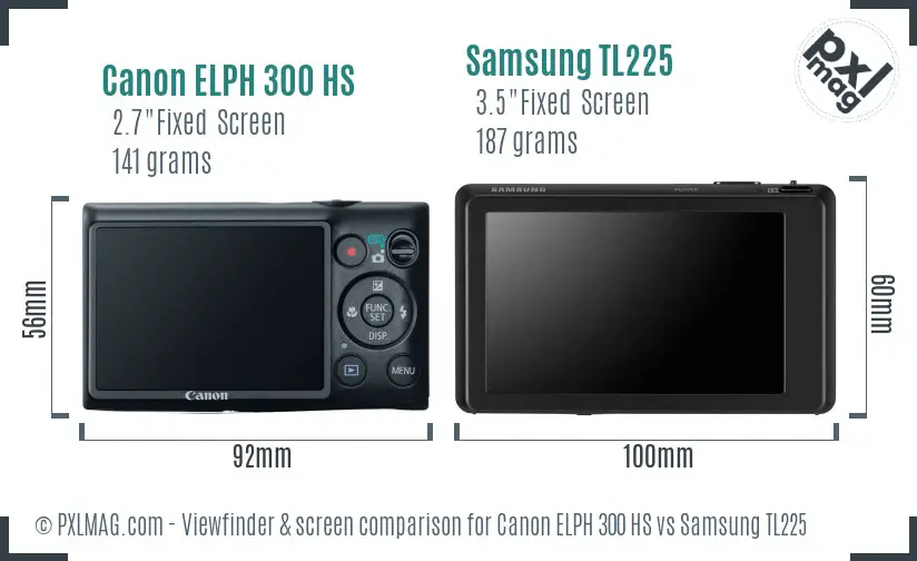 Canon ELPH 300 HS vs Samsung TL225 Screen and Viewfinder comparison