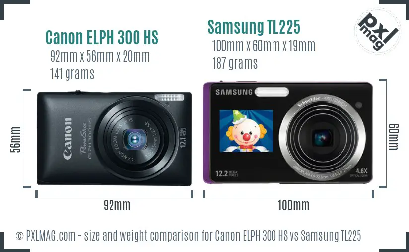 Canon ELPH 300 HS vs Samsung TL225 size comparison