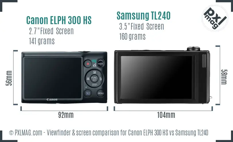 Canon ELPH 300 HS vs Samsung TL240 Screen and Viewfinder comparison
