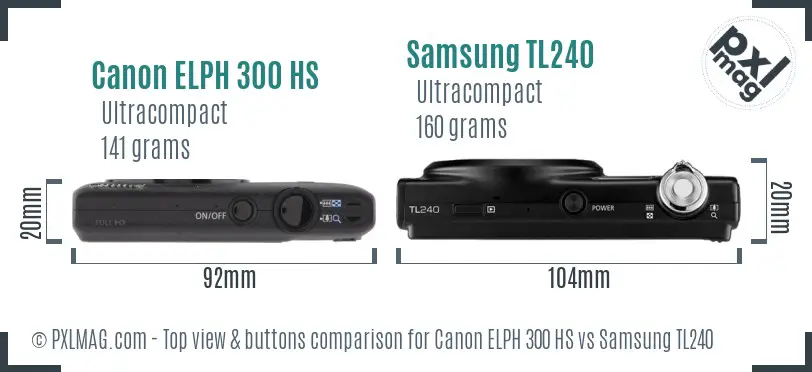Canon ELPH 300 HS vs Samsung TL240 top view buttons comparison