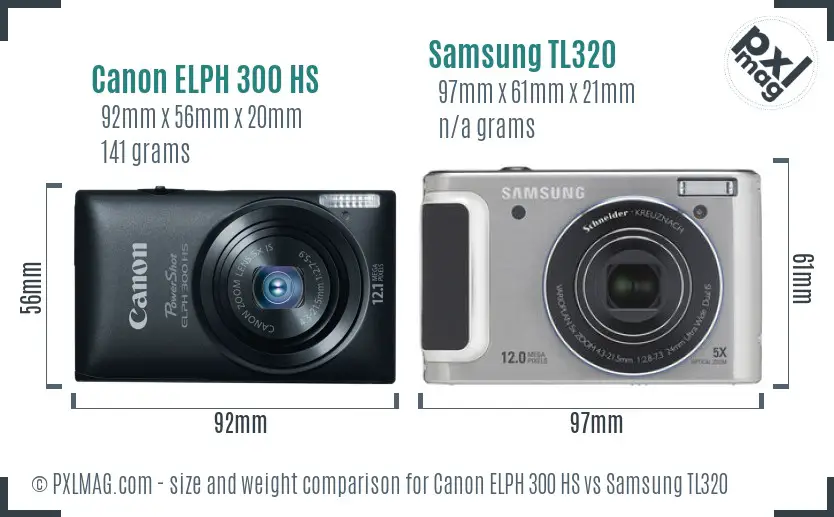 Canon ELPH 300 HS vs Samsung TL320 size comparison