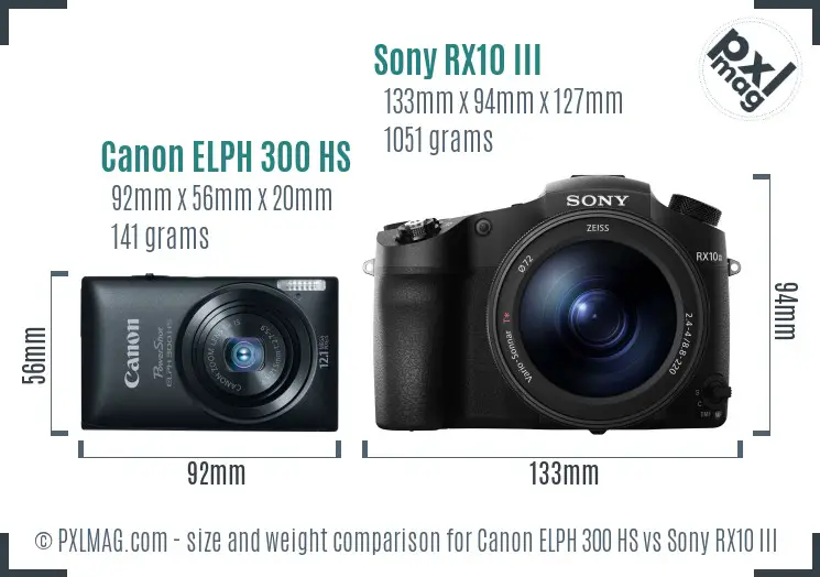 Canon ELPH 300 HS vs Sony RX10 III size comparison