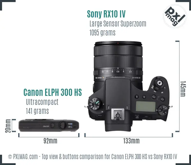 Canon ELPH 300 HS vs Sony RX10 IV top view buttons comparison