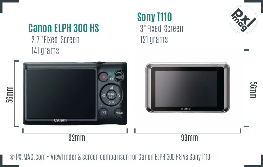 Canon ELPH 300 HS vs Sony T110 Screen and Viewfinder comparison