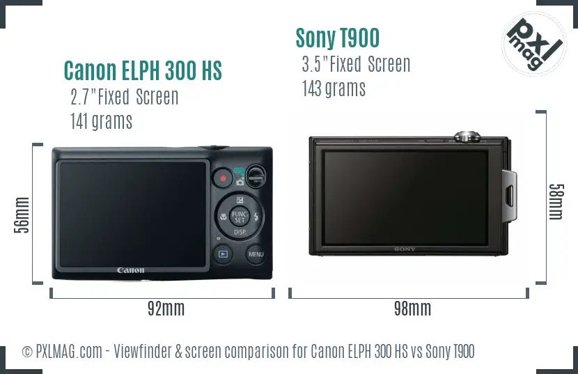 Canon ELPH 300 HS vs Sony T900 Screen and Viewfinder comparison