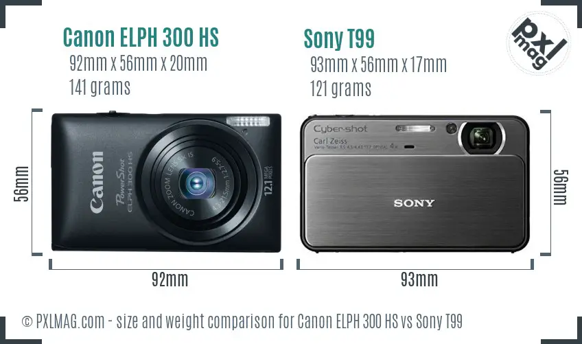 Canon ELPH 300 HS vs Sony T99 size comparison