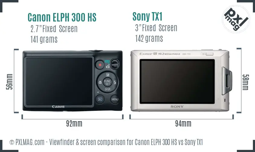Canon ELPH 300 HS vs Sony TX1 Screen and Viewfinder comparison