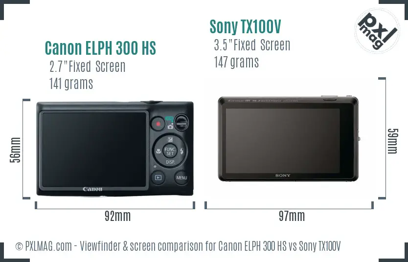 Canon ELPH 300 HS vs Sony TX100V Screen and Viewfinder comparison