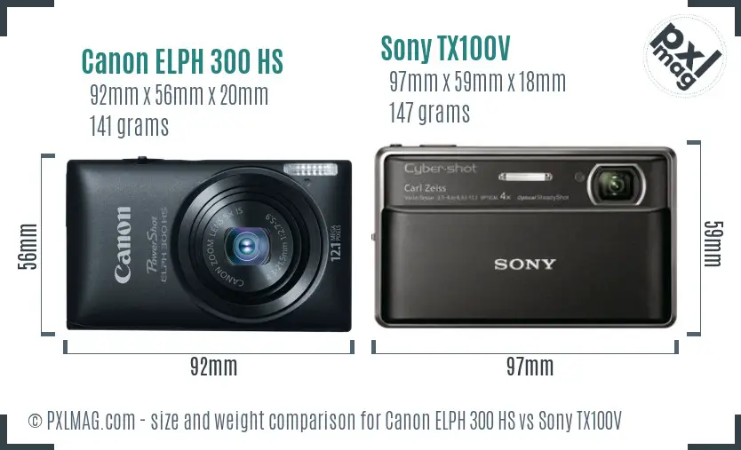 Canon ELPH 300 HS vs Sony TX100V size comparison