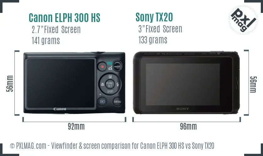 Canon ELPH 300 HS vs Sony TX20 Screen and Viewfinder comparison