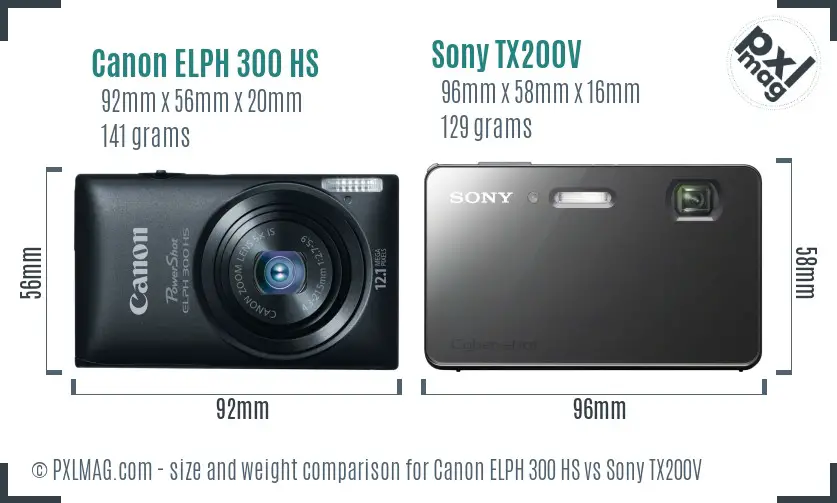 Canon ELPH 300 HS vs Sony TX200V size comparison