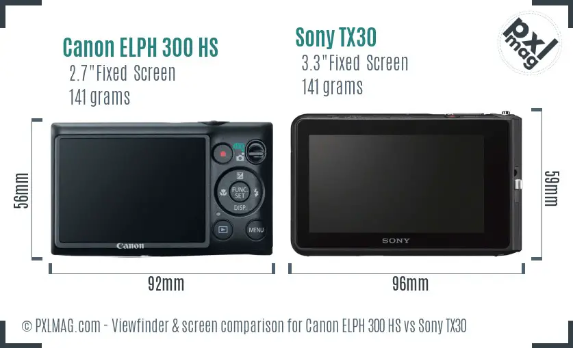 Canon ELPH 300 HS vs Sony TX30 Screen and Viewfinder comparison