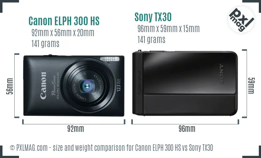 Canon ELPH 300 HS vs Sony TX30 size comparison