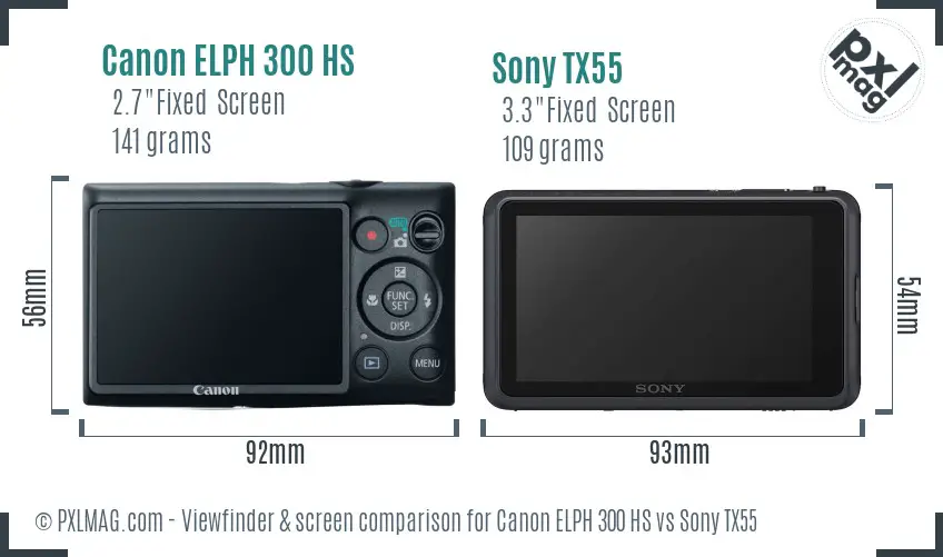 Canon ELPH 300 HS vs Sony TX55 Screen and Viewfinder comparison