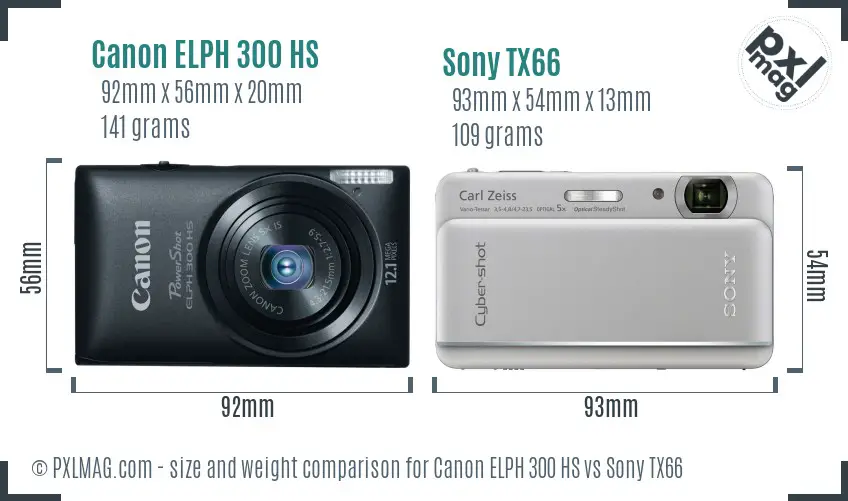 Canon ELPH 300 HS vs Sony TX66 size comparison
