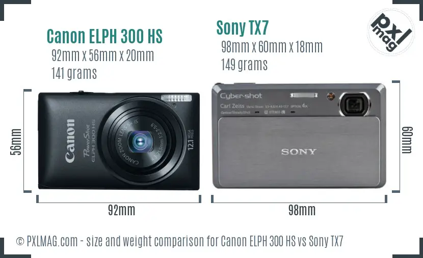 Canon ELPH 300 HS vs Sony TX7 size comparison Canon ELPH 300 HS vs Sony TX7 size comparison