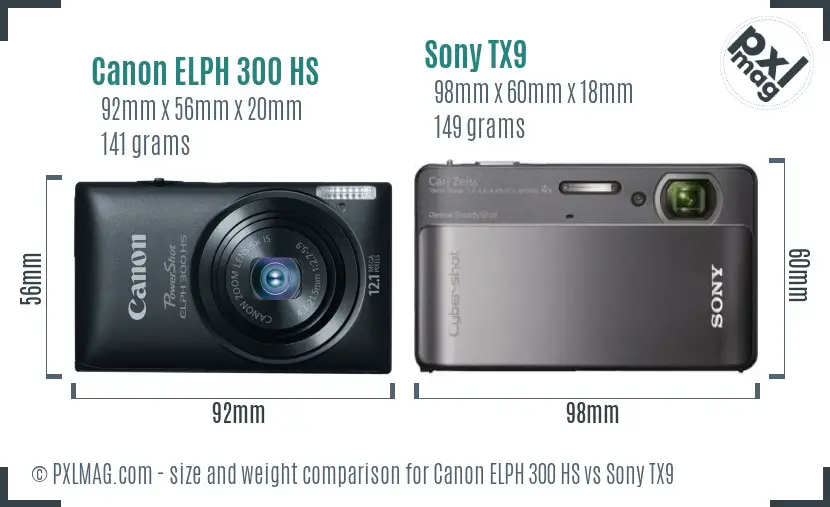 Canon ELPH 300 HS vs Sony TX9 size comparison Canon ELPH 300 HS vs Sony TX9 size comparison