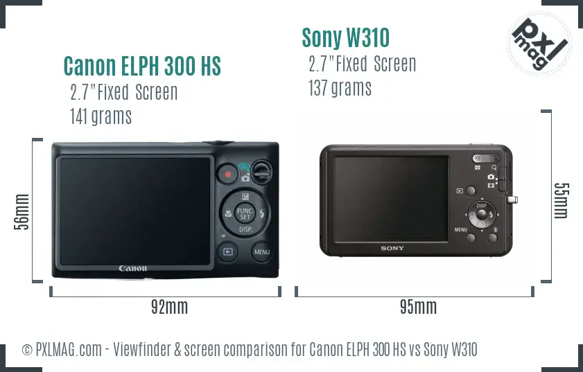 Canon ELPH 300 HS vs Sony W310 Screen and Viewfinder comparison