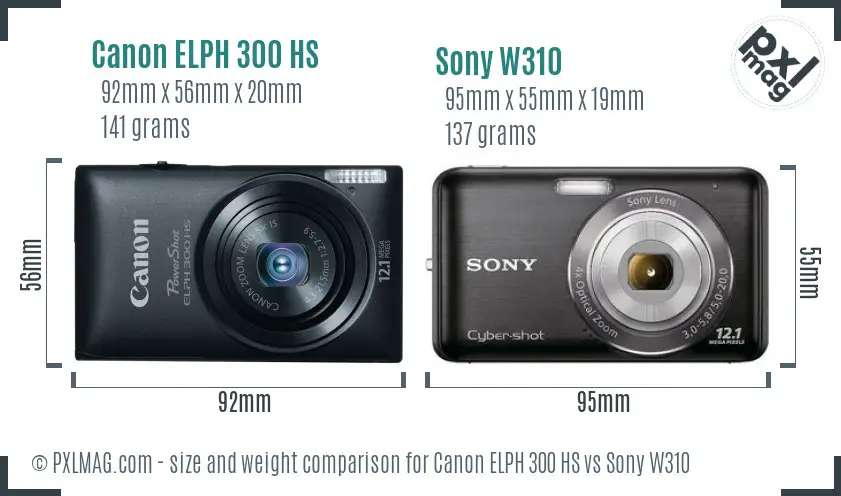 Canon ELPH 300 HS vs Sony W310 size comparison