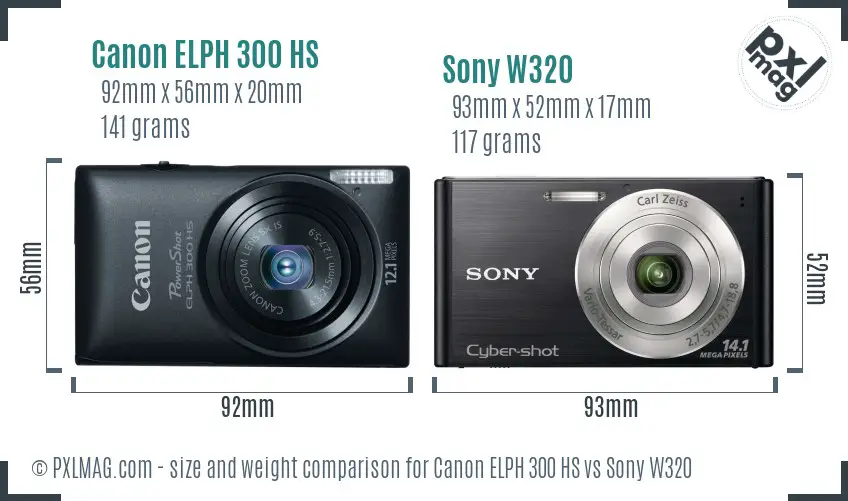 Canon ELPH 300 HS vs Sony W320 size comparison
