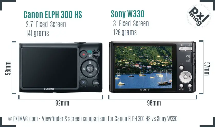 Canon ELPH 300 HS vs Sony W330 Screen and Viewfinder comparison