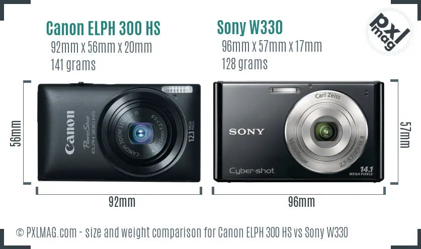 Canon ELPH 300 HS vs Sony W330 size comparison
