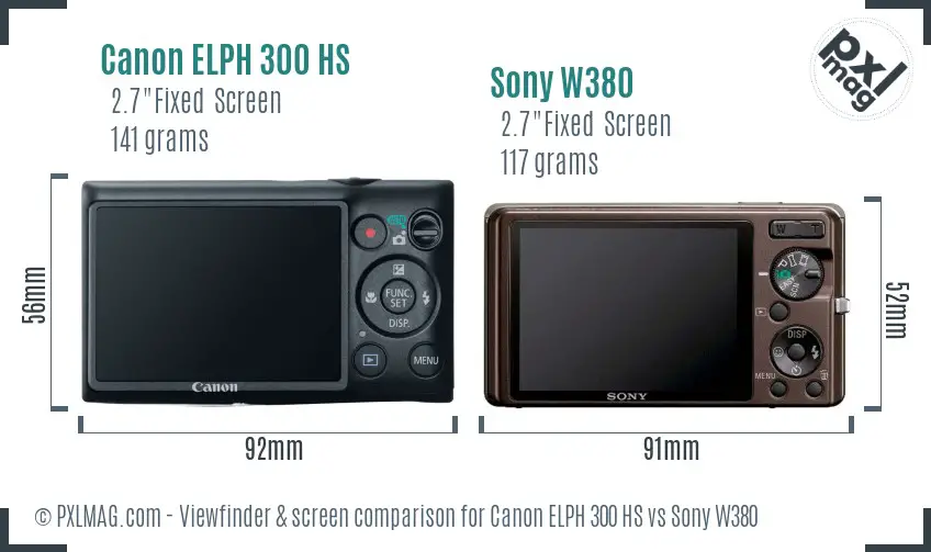 Canon ELPH 300 HS vs Sony W380 Screen and Viewfinder comparison