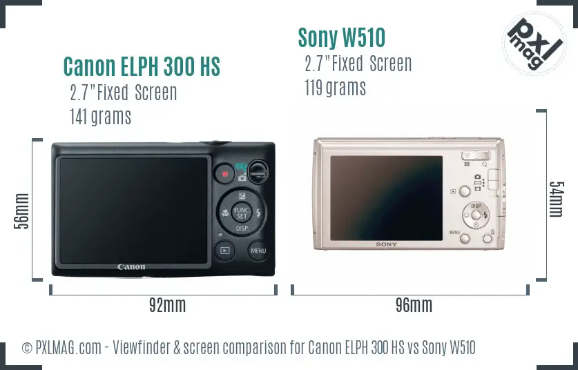 Canon ELPH 300 HS vs Sony W510 Screen and Viewfinder comparison