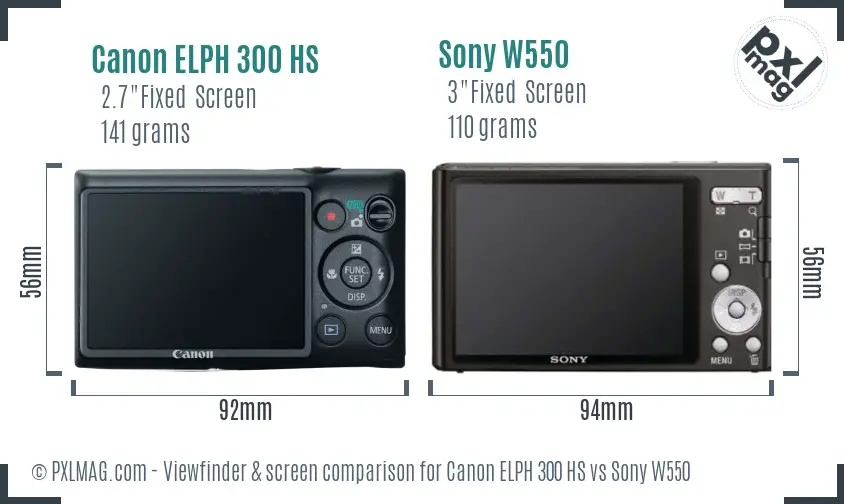 Canon ELPH 300 HS vs Sony W550 Screen and Viewfinder comparison Canon ELPH 300 HS vs Sony W550 Screen and Viewfinder comparison