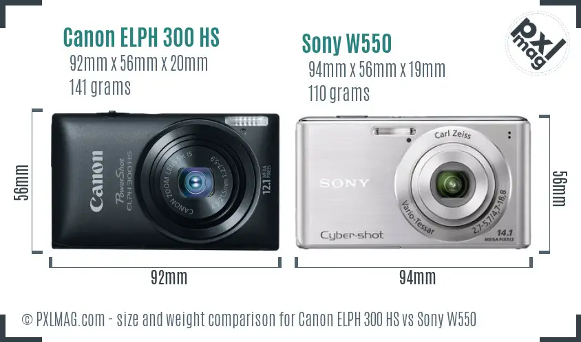 Canon ELPH 300 HS vs Sony W550 size comparison Canon ELPH 300 HS vs Sony W550 size comparison
