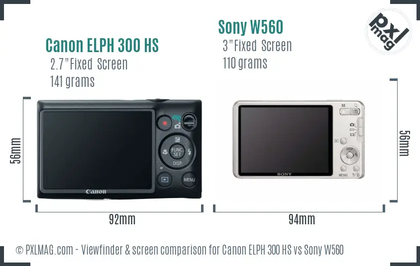 Canon ELPH 300 HS vs Sony W560 Screen and Viewfinder comparison