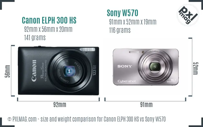 Canon ELPH 300 HS vs Sony W570 size comparison