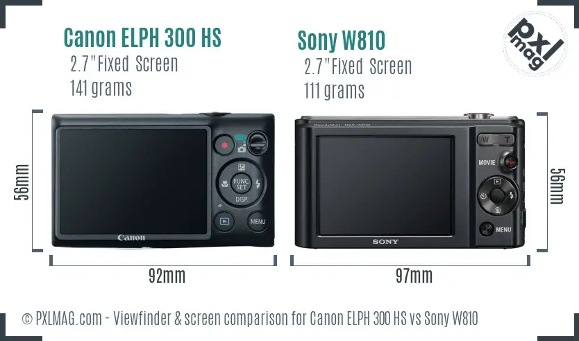 Canon ELPH 300 HS vs Sony W810 Screen and Viewfinder comparison