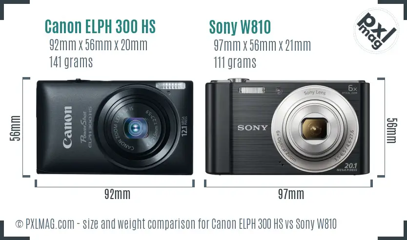 Canon ELPH 300 HS vs Sony W810 size comparison