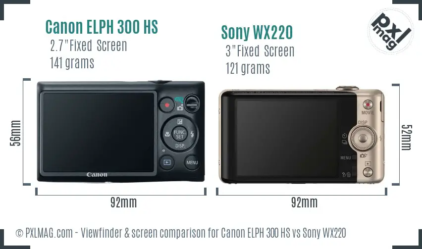 Canon ELPH 300 HS vs Sony WX220 Screen and Viewfinder comparison