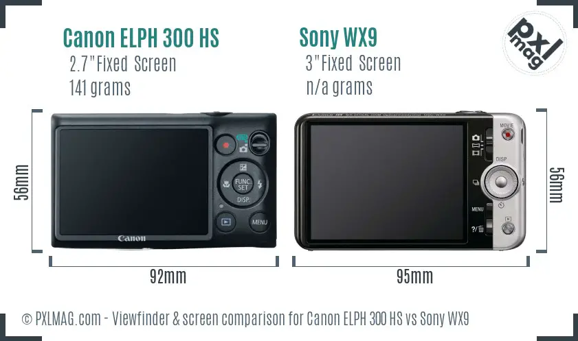 Canon ELPH 300 HS vs Sony WX9 Screen and Viewfinder comparison