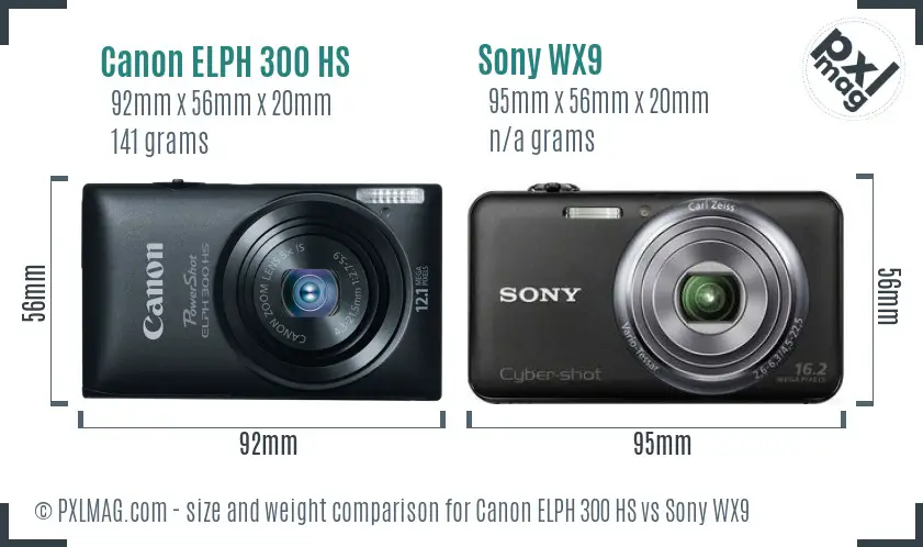 Canon ELPH 300 HS vs Sony WX9 size comparison