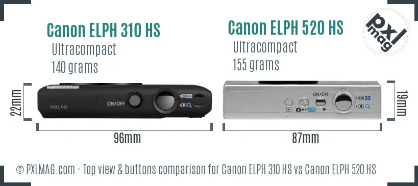 Canon ELPH 310 HS vs Canon ELPH 520 HS top view buttons comparison