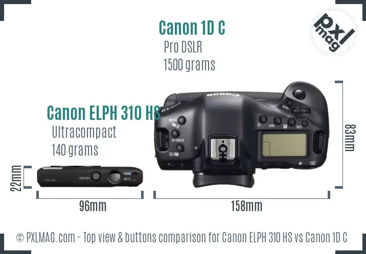 Canon ELPH 310 HS vs Canon 1D C top view buttons comparison
