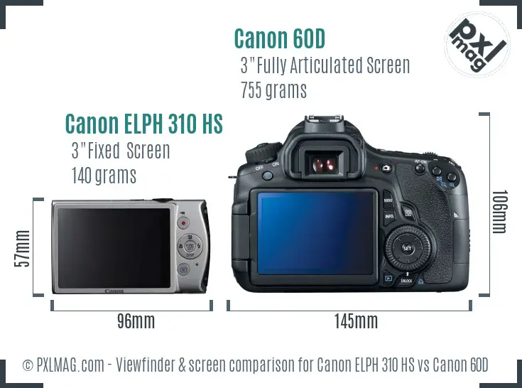 Canon ELPH 310 HS vs Canon 60D Screen and Viewfinder comparison
