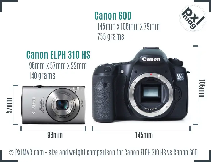 Canon ELPH 310 HS vs Canon 60D size comparison