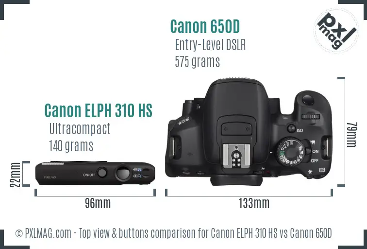 Canon ELPH 310 HS vs Canon 650D top view buttons comparison