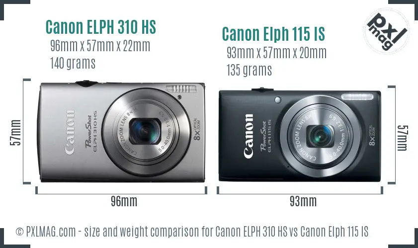 Canon ELPH 310 HS vs Canon Elph 115 IS size comparison
