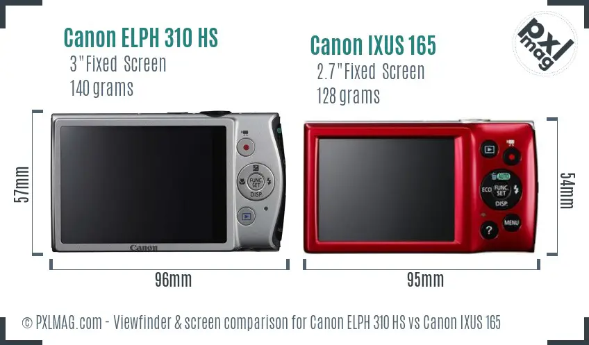 Canon ELPH 310 HS vs Canon IXUS 165 Screen and Viewfinder comparison