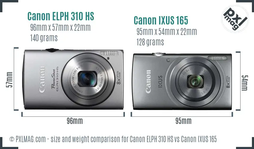 Canon ELPH 310 HS vs Canon IXUS 165 size comparison