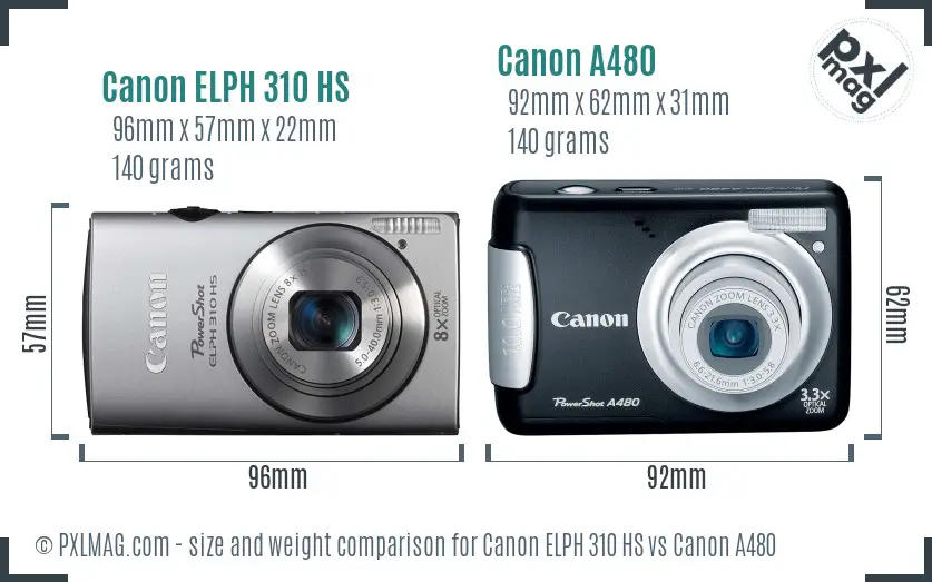Canon ELPH 310 HS vs Canon A480 size comparison