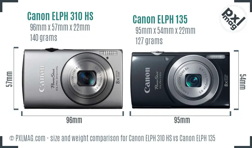 Canon ELPH 310 HS vs Canon ELPH 135 size comparison